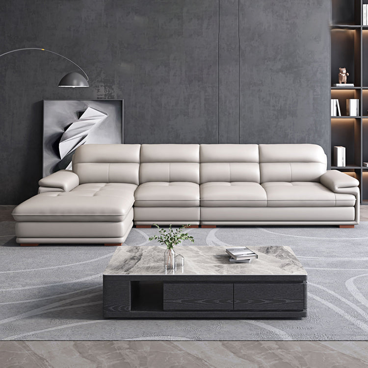 Contemporary Pillow Top Arms Sectional with Cushion Back 35.43" for Living Room 142"L x 67"W x 35"H Leather Clearhalo 'furn' 'furn_sectionals' 'Furniture' 'furniture_sectionals' 'kitchen' 'kitchen_sectionals' 'Living Room Furniture' 'Sectionals' 4774100