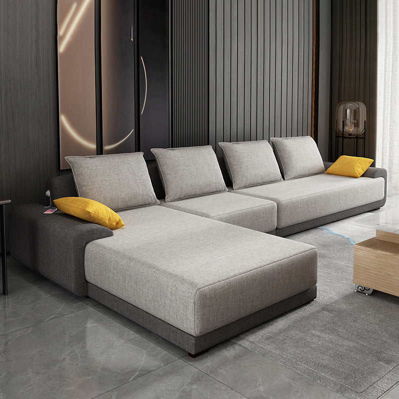 Contemporary Loose Back Removable Cushions Sofa with Reversible Chaise Grey Cotton Blend Clearhalo 'furn' 'furn_sectionals' 'Furniture' 'furniture_sectionals' 'kitchen' 'kitchen_sectionals' 'Living Room Furniture' 'Sectionals' 4774124