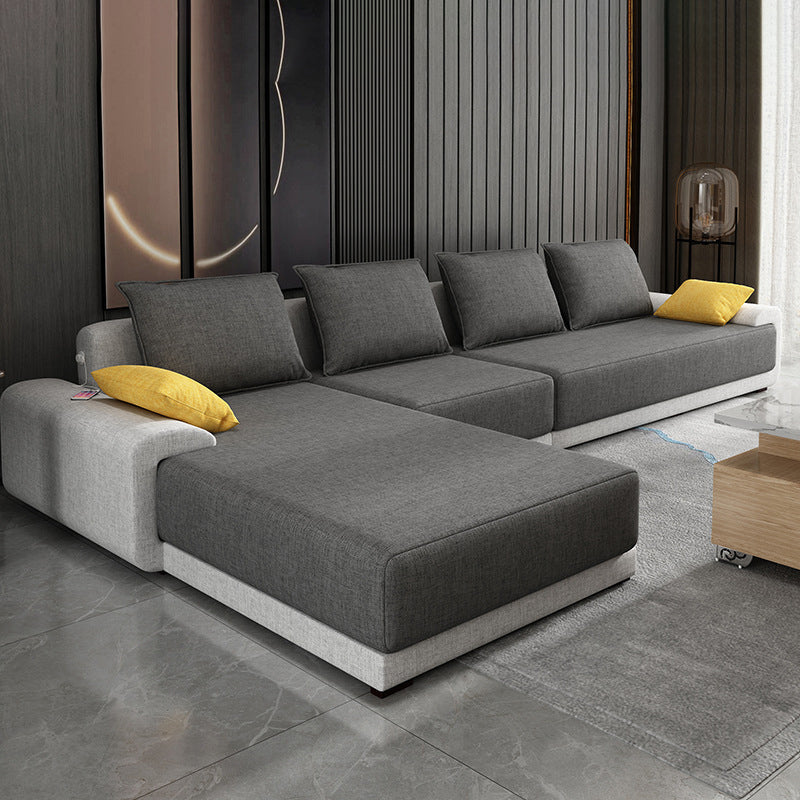 Contemporary Loose Back Removable Cushions Sofa with Reversible Chaise Dark Gray Cotton Blend Clearhalo 'furn' 'furn_sectionals' 'Furniture' 'furniture_sectionals' 'kitchen' 'kitchen_sectionals' 'Living Room Furniture' 'Sectionals' 4774125