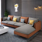 129.92" D x 70.86" W x 35.43" H Faux Leather Square Arm Sofa with Bolster Pillows Orange-Gray Clearhalo 'furn' 'furn_sectionals' 'Furniture' 'furniture_sectionals' 'kitchen' 'kitchen_sectionals' 'Living Room Furniture' 'Sectionals' 4774152