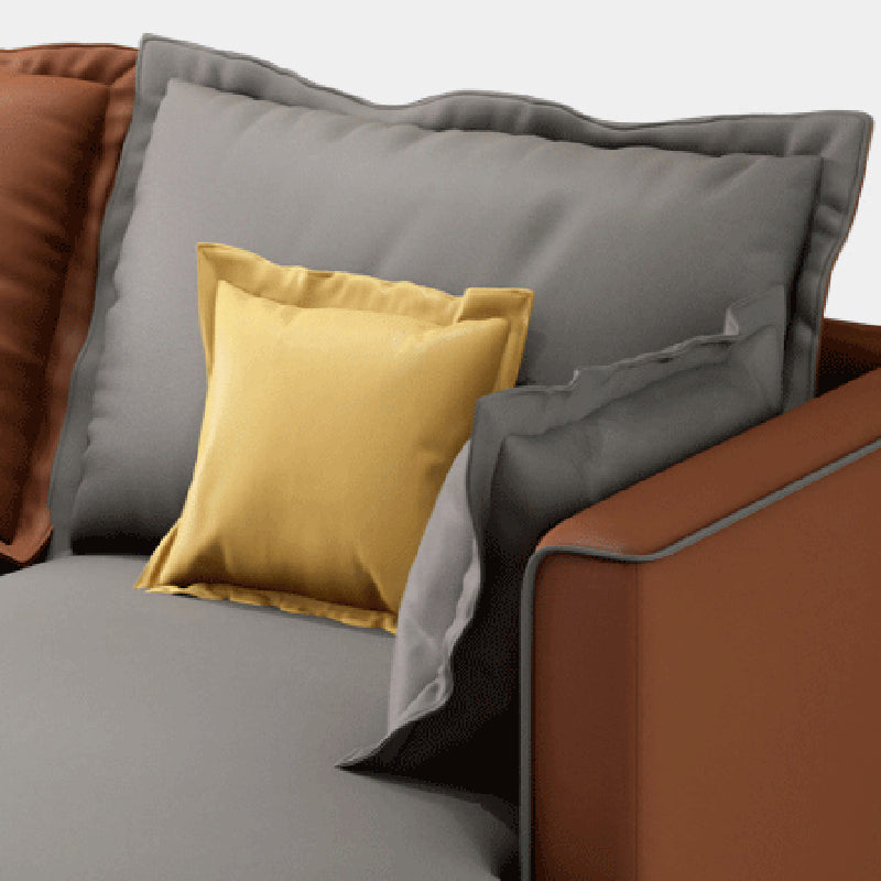 129.92" D x 70.86" W x 35.43" H Faux Leather Square Arm Sofa with Bolster Pillows Clearhalo 'furn' 'furn_sectionals' 'Furniture' 'furniture_sectionals' 'kitchen' 'kitchen_sectionals' 'Living Room Furniture' 'Sectionals' 4774157