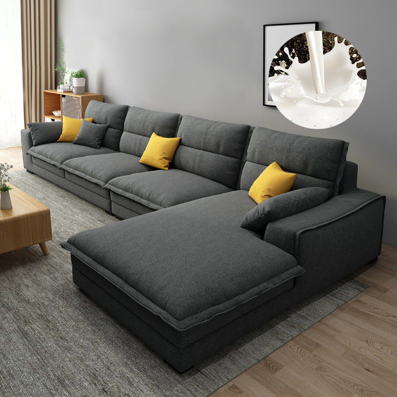 Contemporary Removable Cushions Slipcovered Sofa with Reversible Chaise for Living Room Grey Clearhalo 'furn' 'furn_sectionals' 'Furniture' 'furniture_sectionals' 'kitchen' 'kitchen_sectionals' 'Living Room Furniture' 'Sectionals' 4774162