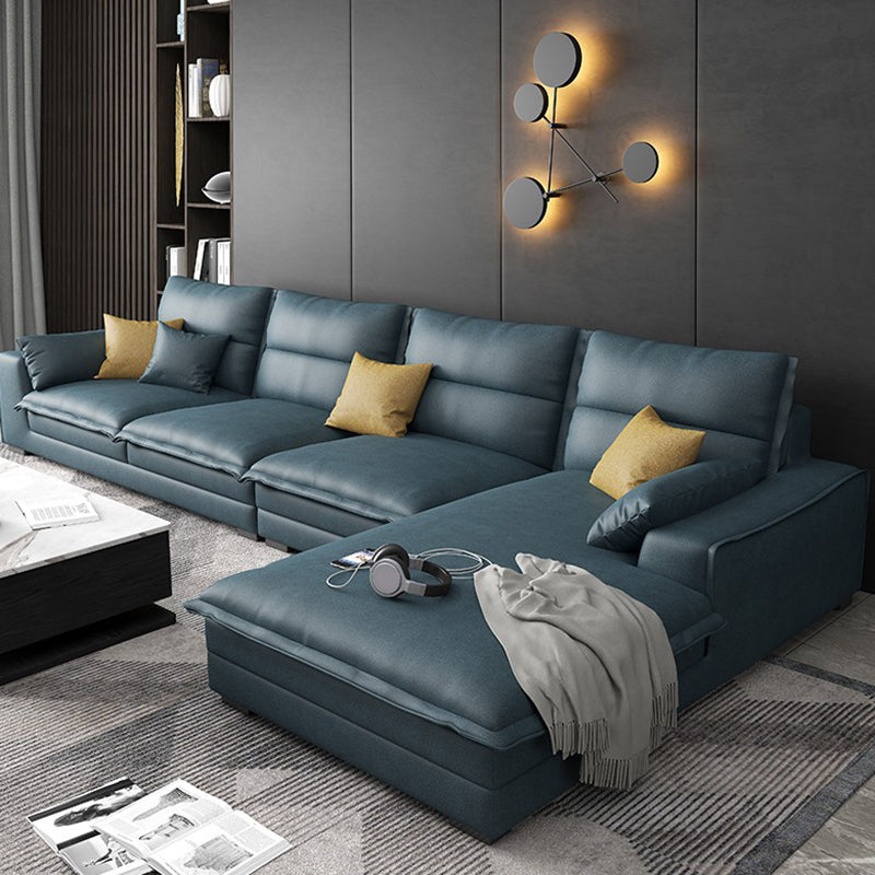 Contemporary Removable Cushions Slipcovered Sofa with Reversible Chaise for Living Room Dark Blue Clearhalo 'furn' 'furn_sectionals' 'Furniture' 'furniture_sectionals' 'kitchen' 'kitchen_sectionals' 'Living Room Furniture' 'Sectionals' 4774170