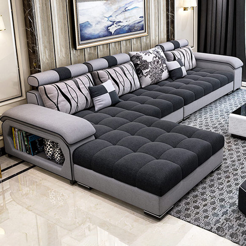 Contemporary Pillow Top Arm Sofa with Storage Adjustable Backrest Pillow Sofa 118"L x 71"W x 28"H Sponge Clearhalo 'furn' 'furn_sectionals' 'Furniture' 'furniture_sectionals' 'kitchen' 'kitchen_sectionals' 'Living Room Furniture' 'Sectionals' 4774173