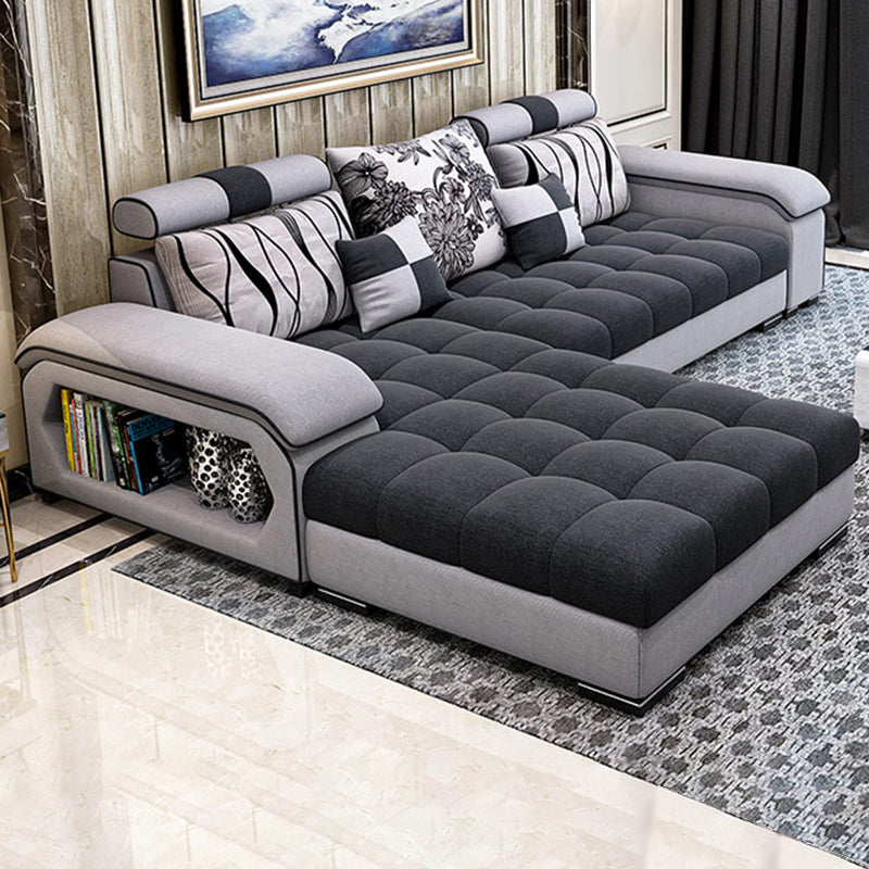 Contemporary Pillow Top Arm Sofa with Storage Adjustable Backrest Pillow Sofa 94.5"L x 71"W x 28"H Sponge Clearhalo 'furn' 'furn_sectionals' 'Furniture' 'furniture_sectionals' 'kitchen' 'kitchen_sectionals' 'Living Room Furniture' 'Sectionals' 4774174