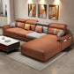 Modern Pillow Top Arm Sofa with Adjustable Bolster Pillows and Storage Bag 126"L x 71"W x 37"H Orange Faux Leather Clearhalo 'furn' 'furn_sectionals' 'Furniture' 'furniture_sectionals' 'kitchen' 'kitchen_sectionals' 'Living Room Furniture' 'Sectionals' 4774197