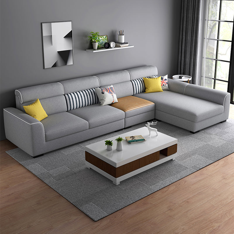 34.6"H Modern Linen/Faux Leather Square Arm Sofa& Chaise Lounge for Living Room Clearhalo 'furn' 'furn_sectionals' 'Furniture' 'furniture_sectionals' 'kitchen' 'kitchen_sectionals' 'Living Room Furniture' 'Sectionals' 4774229