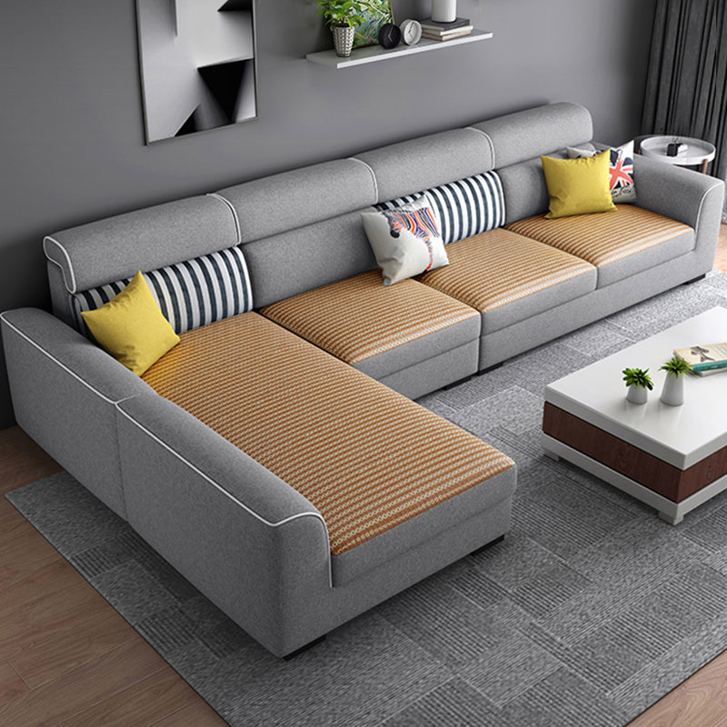 34.6"H Modern Linen/Faux Leather Square Arm Sofa& Chaise Lounge for Living Room Clearhalo 'furn' 'furn_sectionals' 'Furniture' 'furniture_sectionals' 'kitchen' 'kitchen_sectionals' 'Living Room Furniture' 'Sectionals' 4774230