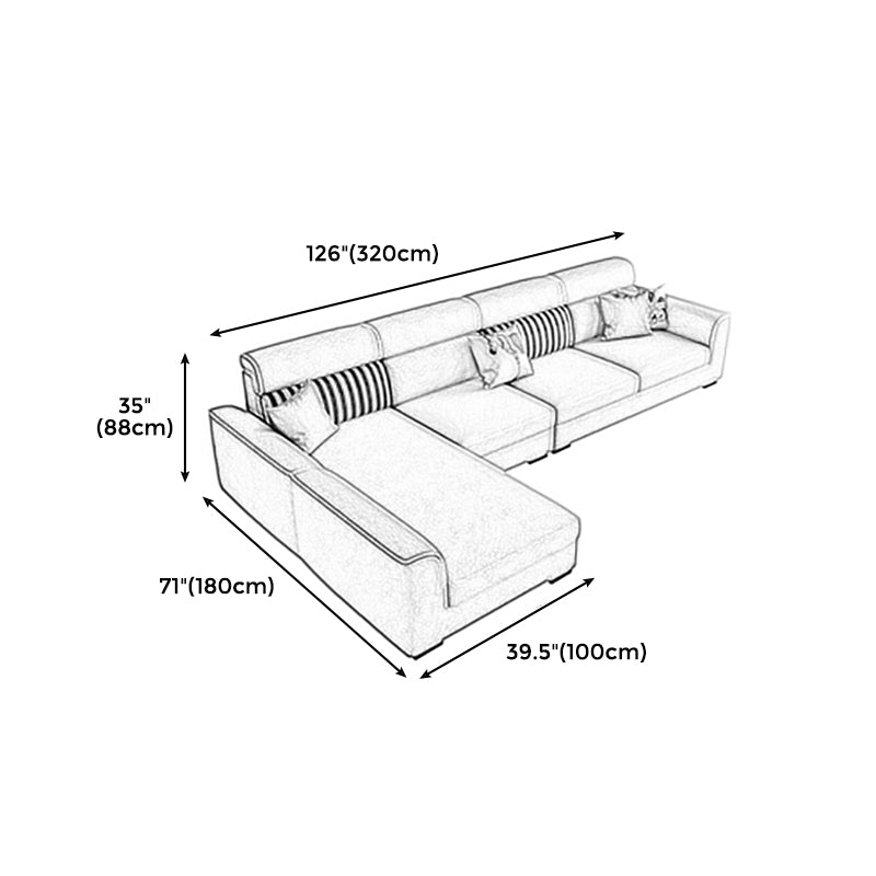 34.6"H Modern Linen/Faux Leather Square Arm Sofa& Chaise Lounge for Living Room Clearhalo 'furn' 'furn_sectionals' 'Furniture' 'furniture_sectionals' 'kitchen' 'kitchen_sectionals' 'Living Room Furniture' 'Sectionals' 4774239