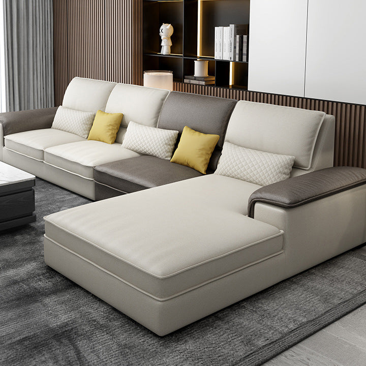 Assembled 3-seater Sofa and Chaise Recessed Arm Settee Furniture Light Yellow Clearhalo 'furn' 'furn_sectionals' 'Furniture' 'furniture_sectionals' 'kitchen' 'kitchen_sectionals' 'Living Room Furniture' 'Sectionals' 4774255
