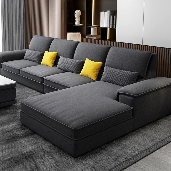 Assembled 3-seater Sofa and Chaise Recessed Arm Settee Furniture Dark Gray Clearhalo 'furn' 'furn_sectionals' 'Furniture' 'furniture_sectionals' 'kitchen' 'kitchen_sectionals' 'Living Room Furniture' 'Sectionals' 4774259