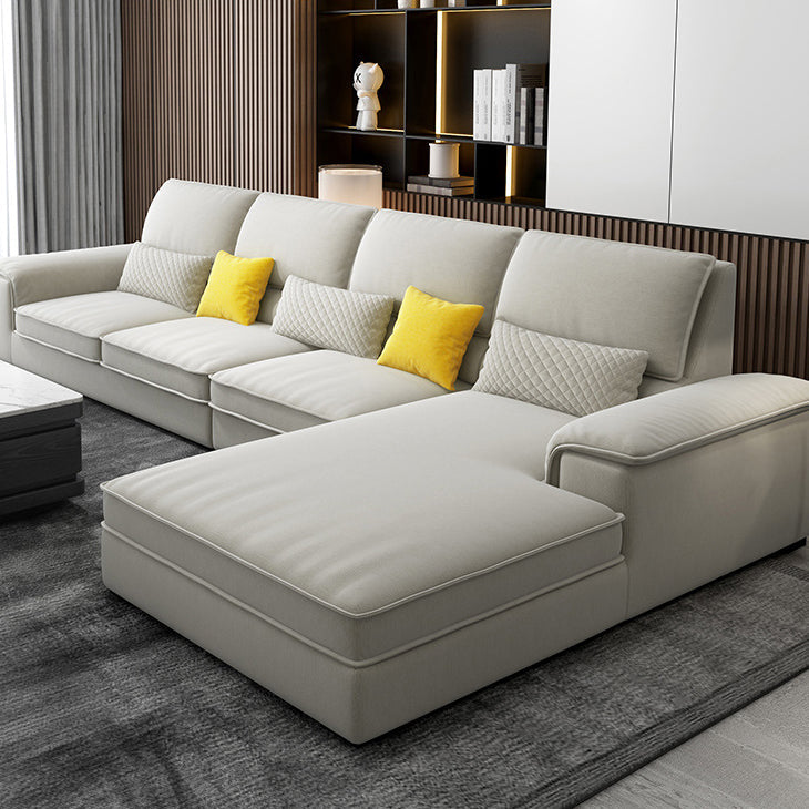 Assembled 3-seater Sofa and Chaise Recessed Arm Settee Furniture Beige Clearhalo 'furn' 'furn_sectionals' 'Furniture' 'furniture_sectionals' 'kitchen' 'kitchen_sectionals' 'Living Room Furniture' 'Sectionals' 4774260