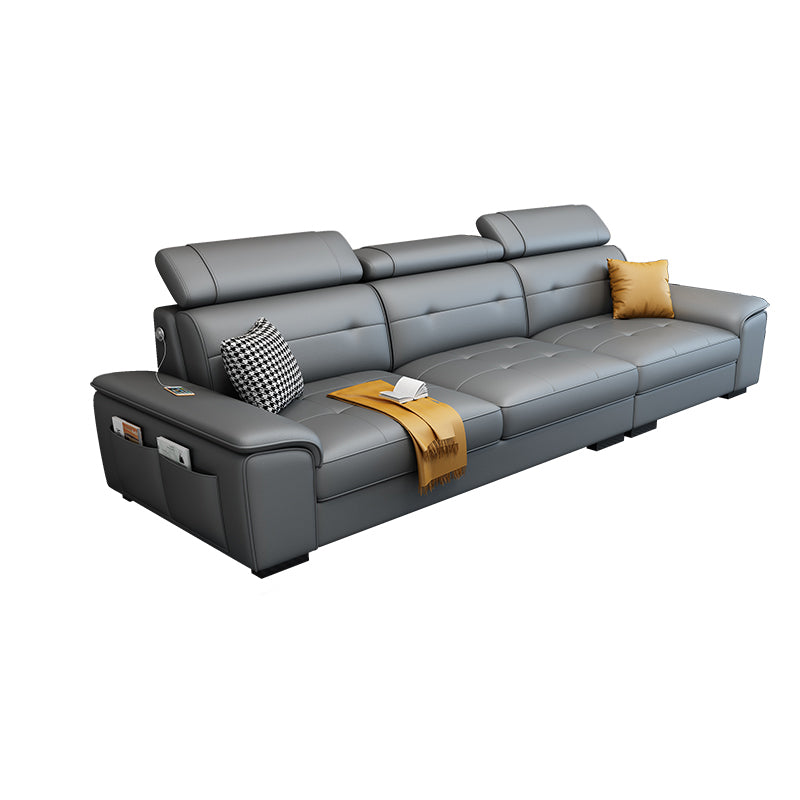 Waterproof Linen Pillow Top Arm Sofa with Adjustable Bolster Pillows and Storage Bag 103"L x 35"W x 39"H Sponge Clearhalo 'furn' 'furn_sectionals' 'Furniture' 'furniture_sectionals' 'kitchen' 'kitchen_sectionals' 'Living Room Furniture' 'Sectionals' 4774283