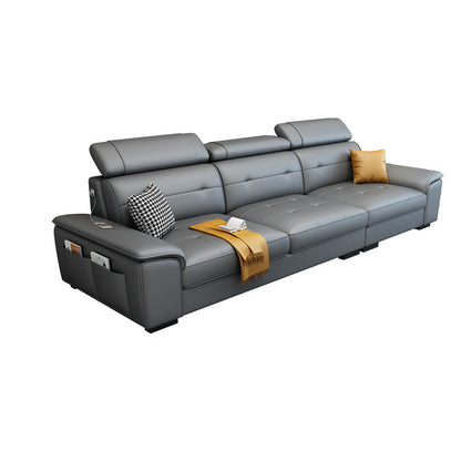 Waterproof Linen Pillow Top Arm Sofa with Adjustable Bolster Pillows and Storage Bag 103"L x 35"W x 39"H Sponge Clearhalo 'furn' 'furn_sectionals' 'Furniture' 'furniture_sectionals' 'kitchen' 'kitchen_sectionals' 'Living Room Furniture' 'Sectionals' 4774283