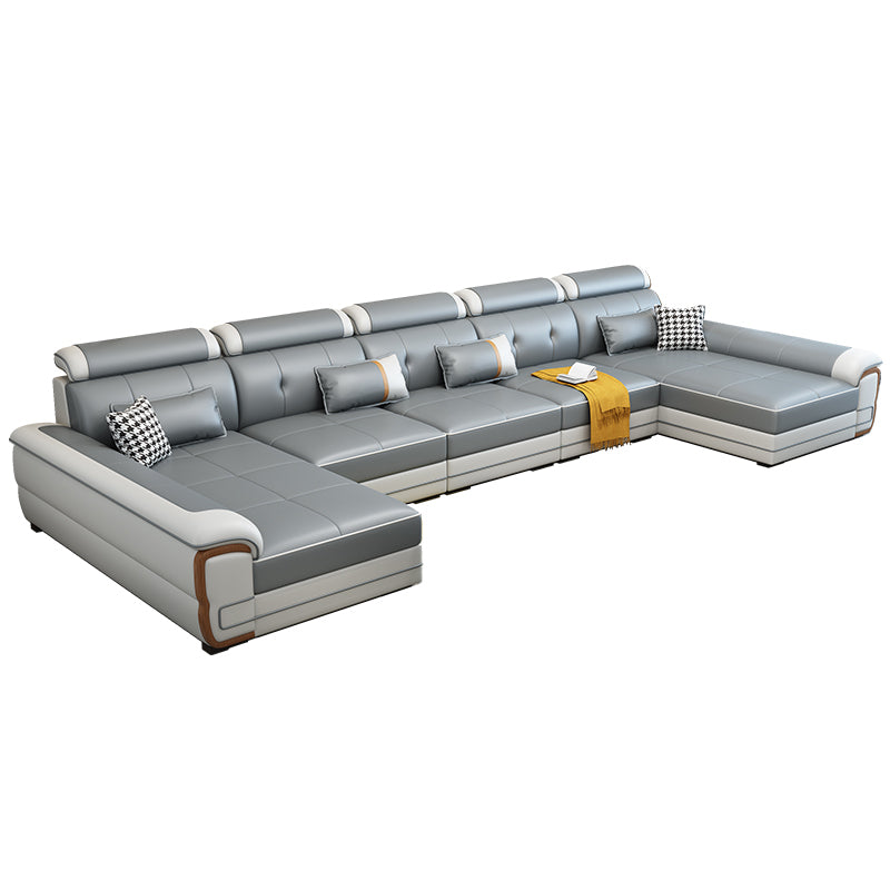 158.26" D x 70.86" W x 31.49" H Pillow Top Arm Sofa with Adjustable Bolster Pillows Dark Gray Faux Leather Clearhalo 'furn' 'furn_sectionals' 'Furniture' 'furniture_sectionals' 'kitchen' 'kitchen_sectionals' 'Living Room Furniture' 'Sectionals' 4774308