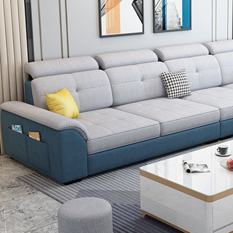 133.07" D x 70.86" W x 35.43" H Pillow Top Arm Sofa with Adjustable Bolster Pillows Blue-Gray Linen Clearhalo 'furn' 'furn_sectionals' 'Furniture' 'furniture_sectionals' 'kitchen' 'kitchen_sectionals' 'Living Room Furniture' 'Sectionals' 4774321