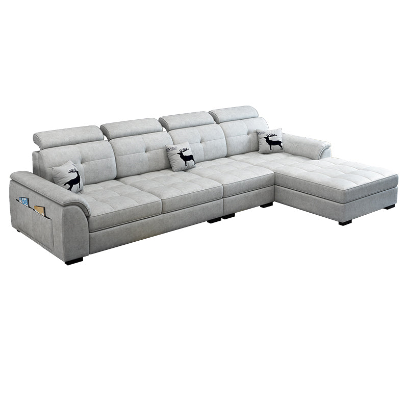 133.07" D x 70.86" W x 35.43" H Pillow Top Arm Sofa with Adjustable Bolster Pillows Grey Faux Leather Clearhalo 'furn' 'furn_sectionals' 'Furniture' 'furniture_sectionals' 'kitchen' 'kitchen_sectionals' 'Living Room Furniture' 'Sectionals' 4774333