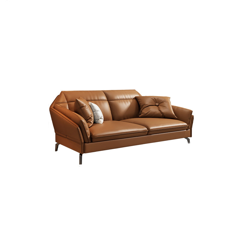 Contemporary Genuine Leather Sewn Pillow Back Sofa 35.43"High Flared Arm Sofa,Dark Brown 67"L x 37"W x 35"H Clearhalo 'furn' 'furn_sectionals' 'Furniture' 'furniture_sectionals' 'kitchen' 'kitchen_sectionals' 'Living Room Furniture' 'Sectionals' 4774339