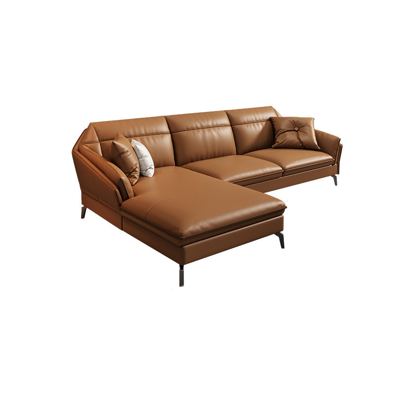 Contemporary Genuine Leather Sewn Pillow Back Sofa 35.43"High Flared Arm Sofa,Dark Brown 112"L x 68"W x 35"H Clearhalo 'furn' 'furn_sectionals' 'Furniture' 'furniture_sectionals' 'kitchen' 'kitchen_sectionals' 'Living Room Furniture' 'Sectionals' 4774346