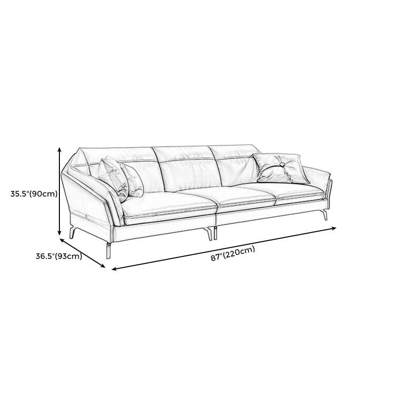 Contemporary Genuine Leather Sewn Pillow Back Sofa 35.43"High Flared Arm Sofa,Dark Brown Clearhalo 'furn' 'furn_sectionals' 'Furniture' 'furniture_sectionals' 'kitchen' 'kitchen_sectionals' 'Living Room Furniture' 'Sectionals' 4774349