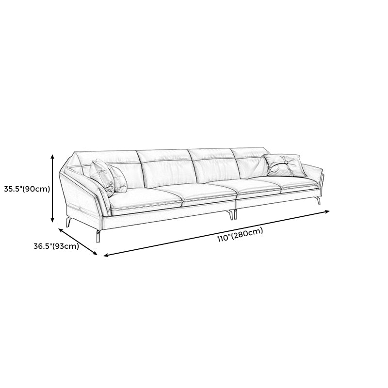 Contemporary Genuine Leather Sewn Pillow Back Sofa 35.43"High Flared Arm Sofa,Dark Brown Clearhalo 'furn' 'furn_sectionals' 'Furniture' 'furniture_sectionals' 'kitchen' 'kitchen_sectionals' 'Living Room Furniture' 'Sectionals' 4774350