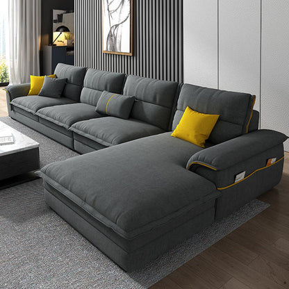 Contemporary Reversible Chaise Sofa with Removable Cushions Slipcovered Sofa Grey Cotton Blend Clearhalo 'furn' 'furn_sectionals' 'Furniture' 'furniture_sectionals' 'kitchen' 'kitchen_sectionals' 'Living Room Furniture' 'Sectionals' 4774353