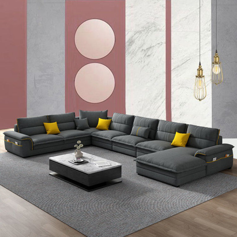 Contemporary Reversible Chaise Sofa with Removable Cushions Slipcovered Sofa Clearhalo 'furn' 'furn_sectionals' 'Furniture' 'furniture_sectionals' 'kitchen' 'kitchen_sectionals' 'Living Room Furniture' 'Sectionals' 4774354