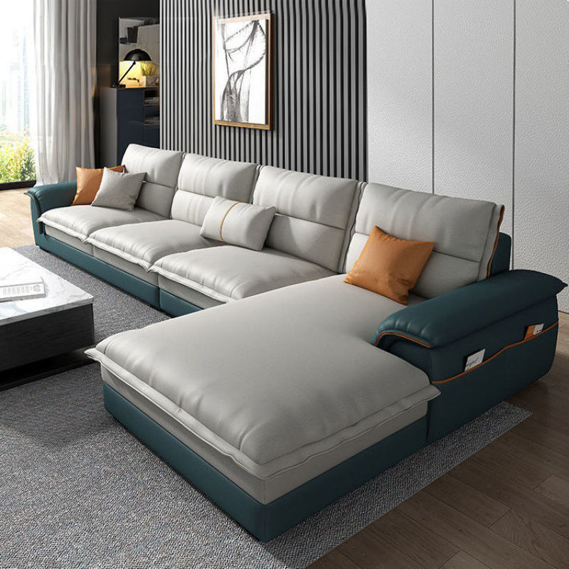 Contemporary Reversible Chaise Sofa with Removable Cushions Slipcovered Sofa White-Blue Faux Leather Clearhalo 'furn' 'furn_sectionals' 'Furniture' 'furniture_sectionals' 'kitchen' 'kitchen_sectionals' 'Living Room Furniture' 'Sectionals' 4774356