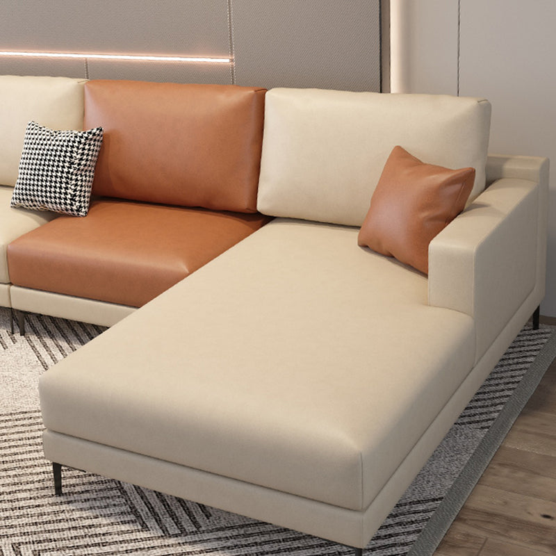 124.01" D x 62.99" W x 35.43" H Faux Leather Square Arm Sofa with Bolster Pillows Clearhalo 'furn' 'furn_sectionals' 'Furniture' 'furniture_sectionals' 'kitchen' 'kitchen_sectionals' 'Living Room Furniture' 'Sectionals' 4774400