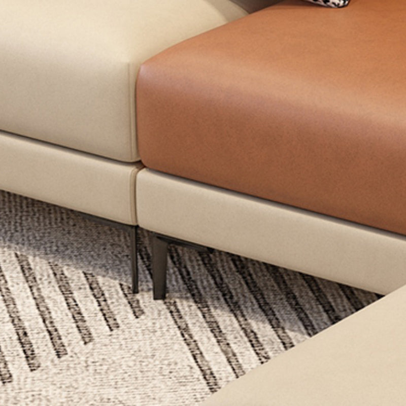 124.01" D x 62.99" W x 35.43" H Faux Leather Square Arm Sofa with Bolster Pillows Clearhalo 'furn' 'furn_sectionals' 'Furniture' 'furniture_sectionals' 'kitchen' 'kitchen_sectionals' 'Living Room Furniture' 'Sectionals' 4774402