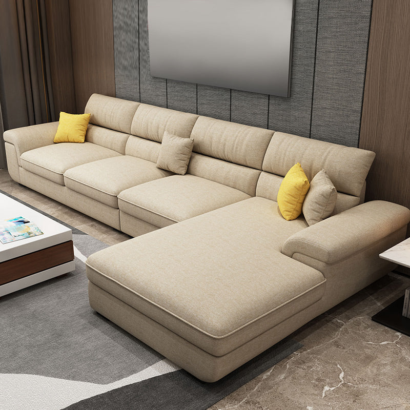 38.5"H Scandinavian Linen Flared Arm Sofa& Chaise Lounge for Living Room Khaki Left Clearhalo 'furn' 'furn_sectionals' 'Furniture' 'furniture_sectionals' 'kitchen' 'kitchen_sectionals' 'Living Room Furniture' 'Sectionals' 4774409