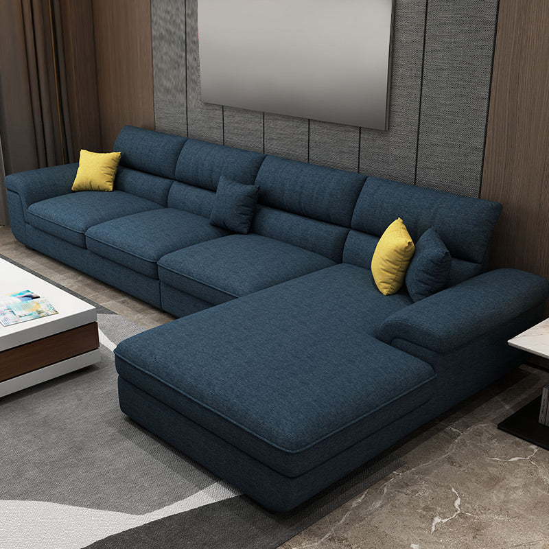 38.5"H Scandinavian Linen Flared Arm Sofa& Chaise Lounge for Living Room Dark Blue Left Clearhalo 'furn' 'furn_sectionals' 'Furniture' 'furniture_sectionals' 'kitchen' 'kitchen_sectionals' 'Living Room Furniture' 'Sectionals' 4774415