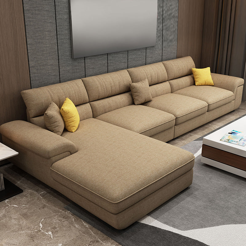 38.5"H Scandinavian Linen Flared Arm Sofa& Chaise Lounge for Living Room Brown Right Clearhalo 'furn' 'furn_sectionals' 'Furniture' 'furniture_sectionals' 'kitchen' 'kitchen_sectionals' 'Living Room Furniture' 'Sectionals' 4774416