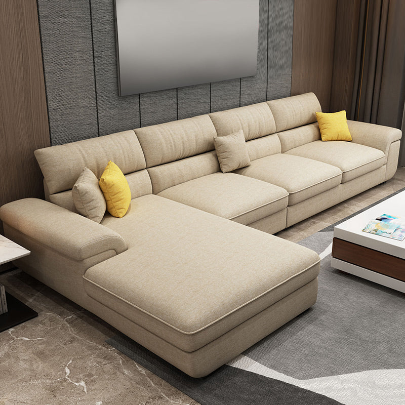 38.5"H Scandinavian Linen Flared Arm Sofa& Chaise Lounge for Living Room Khaki Right Clearhalo 'furn' 'furn_sectionals' 'Furniture' 'furniture_sectionals' 'kitchen' 'kitchen_sectionals' 'Living Room Furniture' 'Sectionals' 4774417