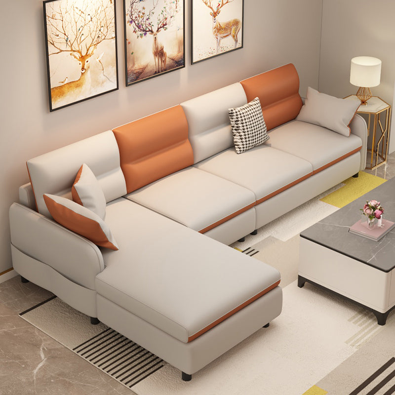 102.36" D x 62.99" W x 29.52" H Stain Resistant Faux Leather Square Arm Sofa White-Orange Clearhalo 'furn' 'furn_sectionals' 'Furniture' 'furniture_sectionals' 'kitchen' 'kitchen_sectionals' 'Living Room Furniture' 'Sectionals' 4774434