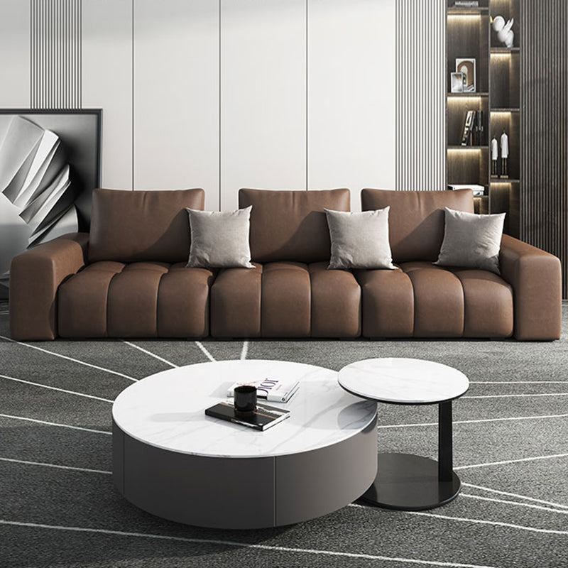 American Traditional Faux Leather Cushions Sectionals 37.4"High Square Arm Sofa,Dark Brown 106"L x 39"W x 37"H Symmetrical Latex Clearhalo 'furn' 'furn_sectionals' 'Furniture' 'furniture_sectionals' 'kitchen' 'kitchen_sectionals' 'Living Room Furniture' 'Sectionals' 4774441