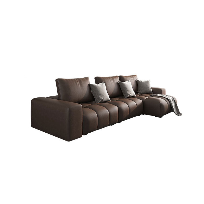 American Traditional Faux Leather Cushions Sectionals 37.4"High Square Arm Sofa,Dark Brown Clearhalo 'furn' 'furn_sectionals' 'Furniture' 'furniture_sectionals' 'kitchen' 'kitchen_sectionals' 'Living Room Furniture' 'Sectionals' 4774443