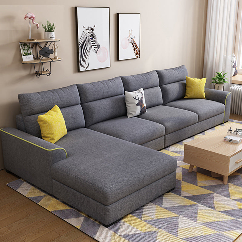 Modular Sewn Pillow Back Bench Seating Recessed Arm Assembled Settee Furniture Dark Gray Cotton Blend Clearhalo 'furn' 'furn_sectionals' 'Furniture' 'furniture_sectionals' 'kitchen' 'kitchen_sectionals' 'Living Room Furniture' 'Sectionals' 4774468