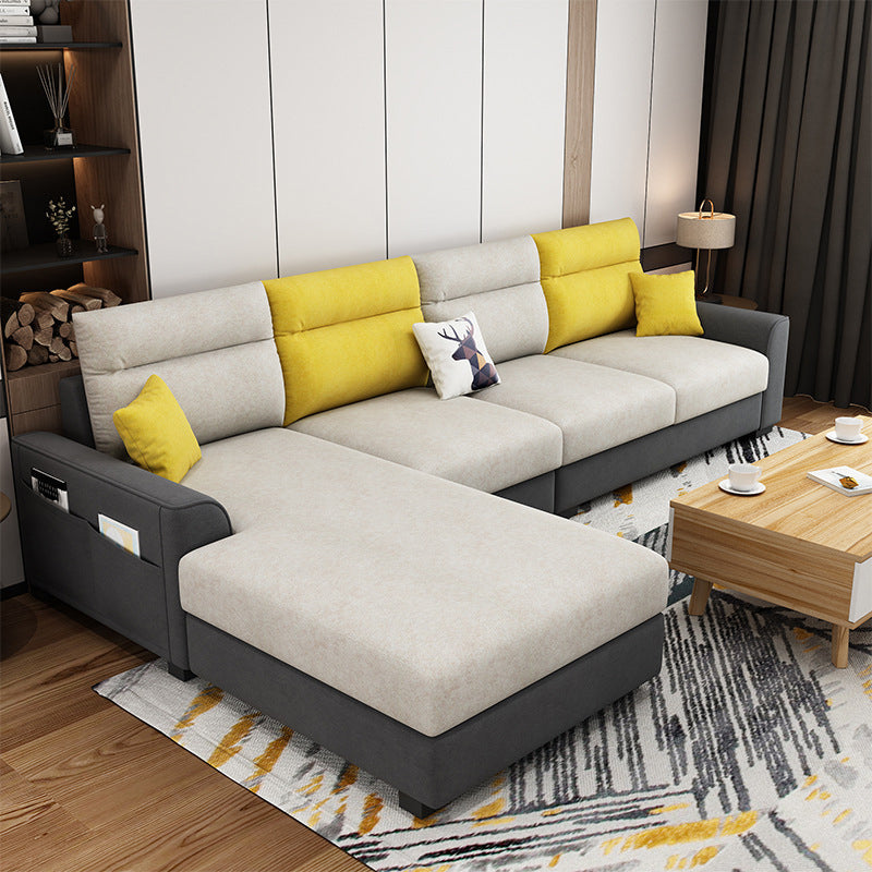 Modular Sewn Pillow Back Bench Seating Recessed Arm Assembled Settee Furniture Gray-Khaki Faux Leather Clearhalo 'furn' 'furn_sectionals' 'Furniture' 'furniture_sectionals' 'kitchen' 'kitchen_sectionals' 'Living Room Furniture' 'Sectionals' 4774470