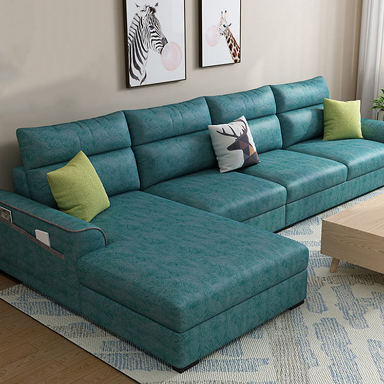 Modular Sewn Pillow Back Bench Seating Recessed Arm Assembled Settee Furniture Dark Green Cotton Blend Clearhalo 'furn' 'furn_sectionals' 'Furniture' 'furniture_sectionals' 'kitchen' 'kitchen_sectionals' 'Living Room Furniture' 'Sectionals' 4774472