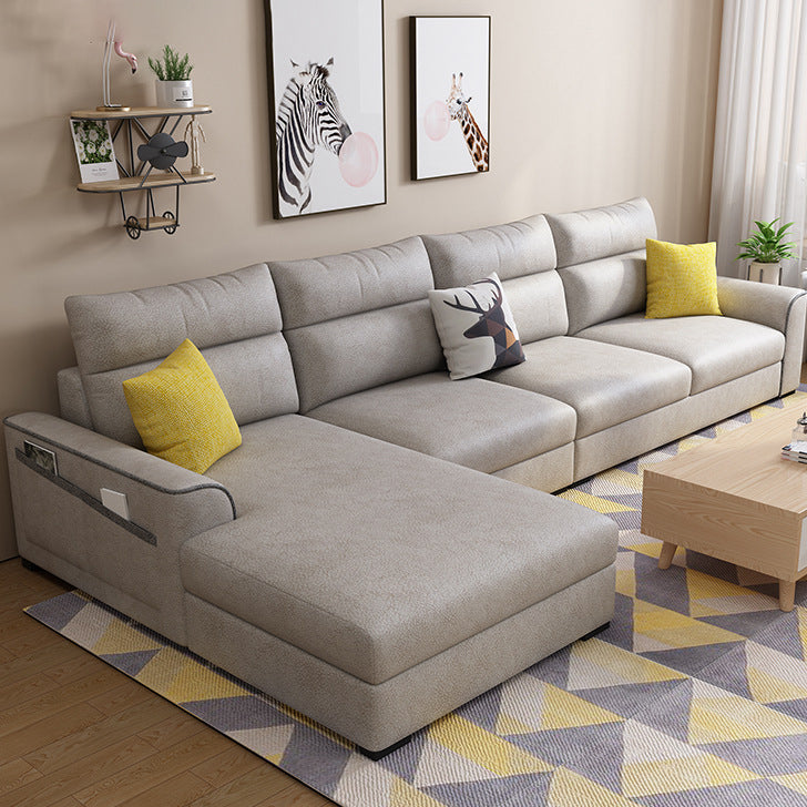 Modular Sewn Pillow Back Bench Seating Recessed Arm Assembled Settee Furniture Cream Gray Cotton Blend Clearhalo 'furn' 'furn_sectionals' 'Furniture' 'furniture_sectionals' 'kitchen' 'kitchen_sectionals' 'Living Room Furniture' 'Sectionals' 4774473
