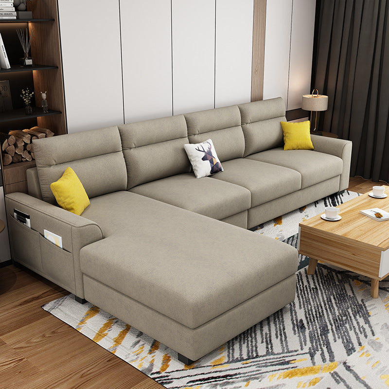 Modular Sewn Pillow Back Bench Seating Recessed Arm Assembled Settee Furniture Khaki Faux Leather Clearhalo 'furn' 'furn_sectionals' 'Furniture' 'furniture_sectionals' 'kitchen' 'kitchen_sectionals' 'Living Room Furniture' 'Sectionals' 4774474