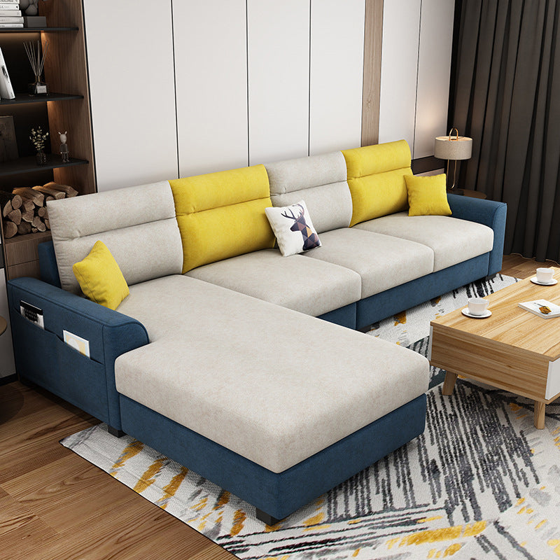 Modular Sewn Pillow Back Bench Seating Recessed Arm Assembled Settee Furniture Dark Blue-White Faux Leather Clearhalo 'furn' 'furn_sectionals' 'Furniture' 'furniture_sectionals' 'kitchen' 'kitchen_sectionals' 'Living Room Furniture' 'Sectionals' 4774478