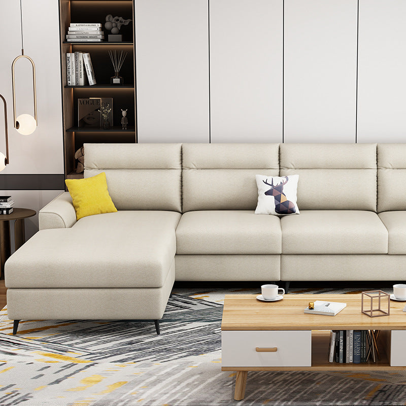 Modular Sewn Pillow Back Bench Seating Recessed Arm Assembled Settee Furniture Beige Faux Leather Clearhalo 'furn' 'furn_sectionals' 'Furniture' 'furniture_sectionals' 'kitchen' 'kitchen_sectionals' 'Living Room Furniture' 'Sectionals' 4774482