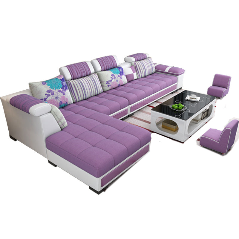 Contemporary Sewn Pillow Back Sofa 138.83"D x 68.9"W x 35.43"H Pillow Top Arm Sofa Purple Sponge Clearhalo 'furn' 'furn_sectionals' 'Furniture' 'furniture_sectionals' 'kitchen' 'kitchen_sectionals' 'Living Room Furniture' 'Sectionals' 4774501