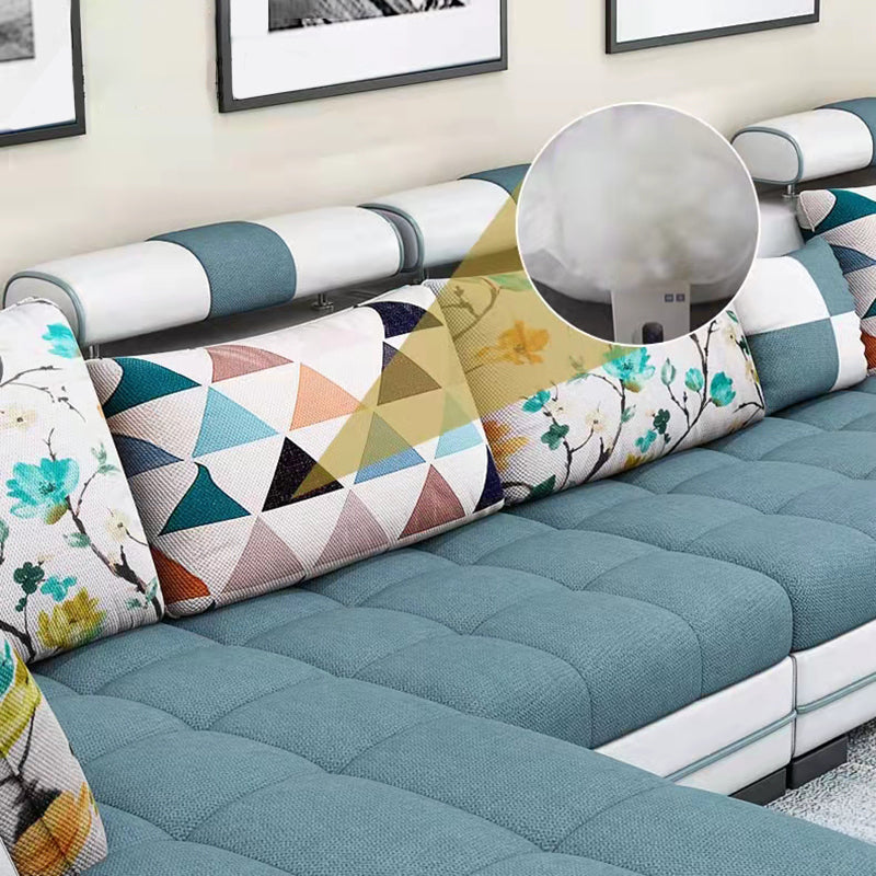 Contemporary Sewn Pillow Back Sofa 138.83"D x 68.9"W x 35.43"H Pillow Top Arm Sofa Clearhalo 'furn' 'furn_sectionals' 'Furniture' 'furniture_sectionals' 'kitchen' 'kitchen_sectionals' 'Living Room Furniture' 'Sectionals' 4774503