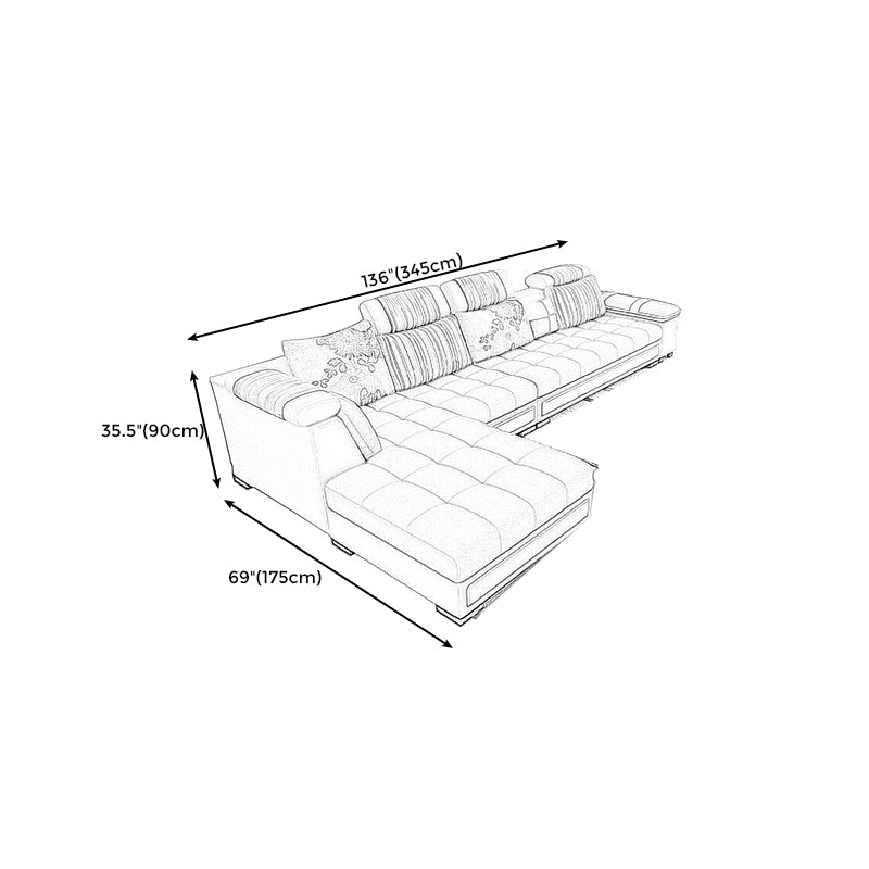 Contemporary Sewn Pillow Back Sofa 138.83"D x 68.9"W x 35.43"H Pillow Top Arm Sofa Clearhalo 'furn' 'furn_sectionals' 'Furniture' 'furniture_sectionals' 'kitchen' 'kitchen_sectionals' 'Living Room Furniture' 'Sectionals' 4774507