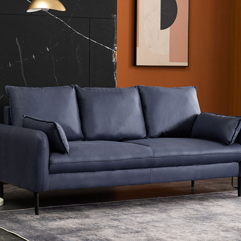 Cushions Square Arm Sofa 3-Seater Faux Leather Stain Resistant Loveseat Dark Blue Clearhalo 'Furniture' 'furniture_sofas' 'kitchen' 'kitchen_sofas' 'Living Room Furniture' 'Sofa' 'sofas' 4777350