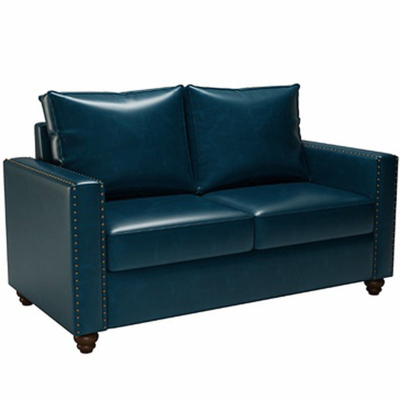 Mid Century Modern Leather Sofa 31.5"High Rolled Arm Sofa for Cafe 47"L x 29.5"W x 31.5"H Blue Clearhalo 'furn' 'furn_sofas' 'Furniture' 'furniture_sofas' 'kitchen' 'kitchen_sofas' 'Living Room Furniture' 'Sofa' 'sofas' 4777435