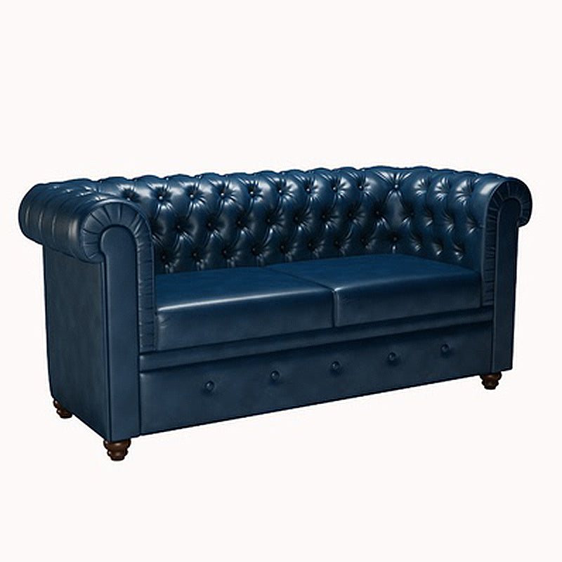 Mid Century Modern Leather Sofa 31.5"High Rolled Arm Sofa for Cafe 55"L x 28"W x 31"H Blue Clearhalo 'furn' 'furn_sofas' 'Furniture' 'furniture_sofas' 'kitchen' 'kitchen_sofas' 'Living Room Furniture' 'Sofa' 'sofas' 4777437